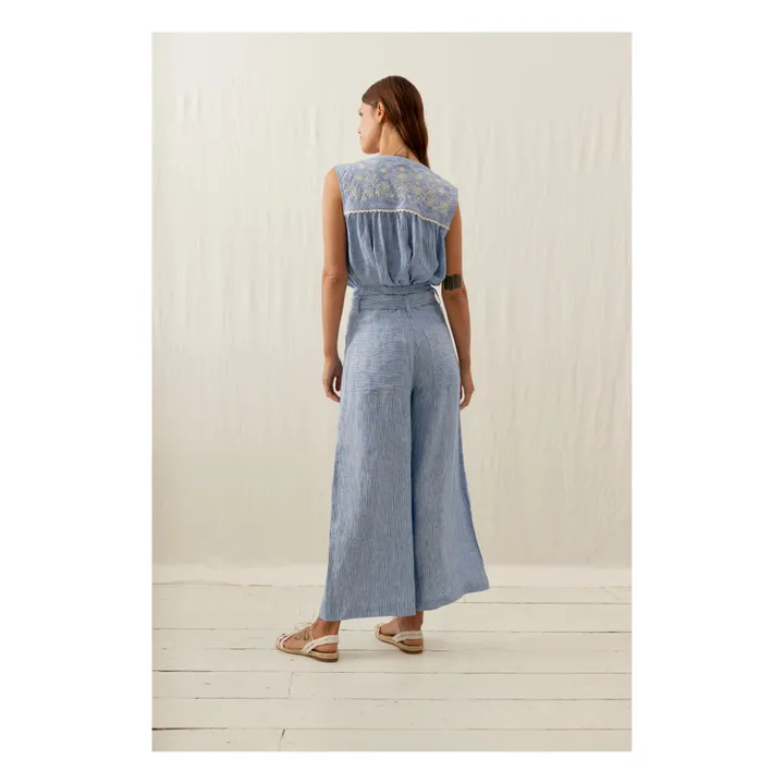 Louise Misha Blouse Duna Rayures Lin - Collection Femme | Bleu