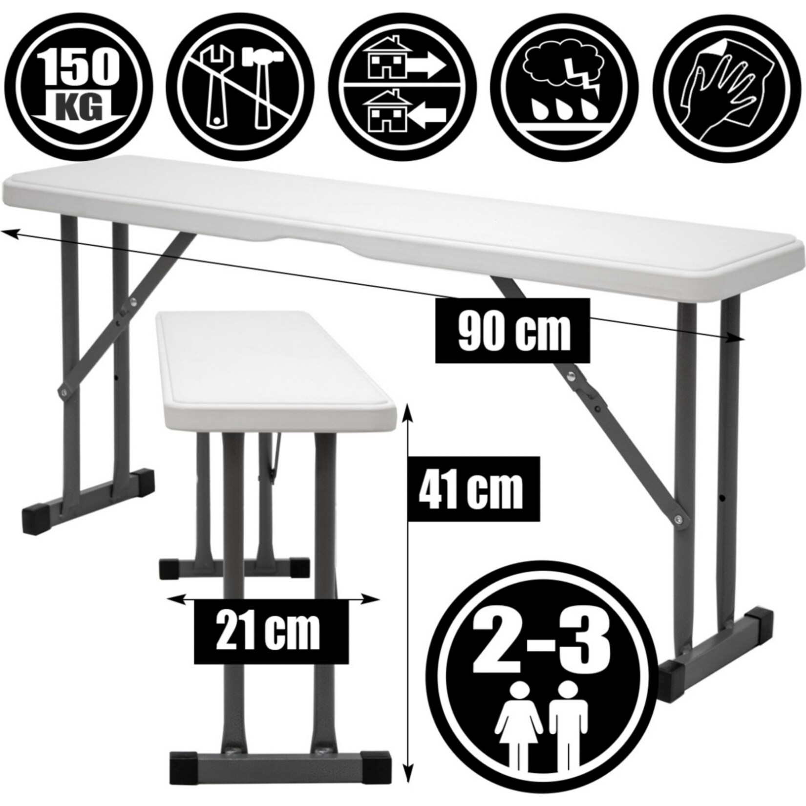 Bierzeltgarnitur für 4 Personen - 112 x 61 cm Bierbank Set - Tisch mit 2 Bänken