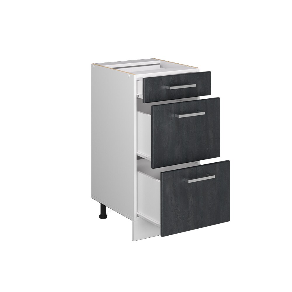 Vicco Schubladenunterschrank R-Line Schwarz Beton Weiß 40 cm mit Arbeitsplatte Eiche