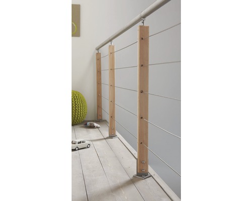 Beukenhouten leuningdrager 60x45 mm voor vloermontage H:880 mm