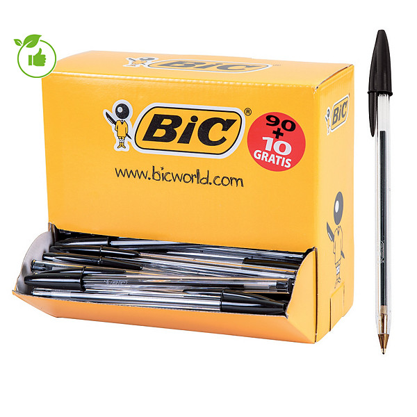 Pack 90 + 10 stylos-bille Bic® Cristal Medium noirs