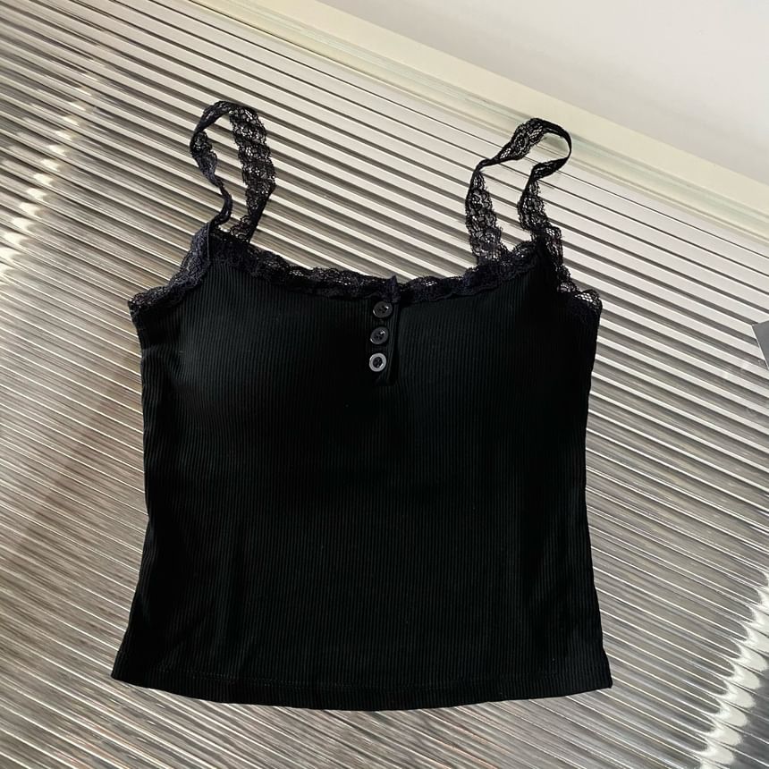 NENE - Henley gewatteerde camisole met effen kant