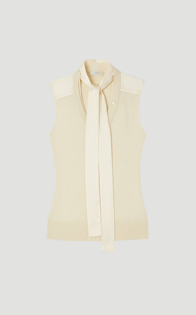 KarenMillen Haut Mix Tissé et Maille à Col Noué