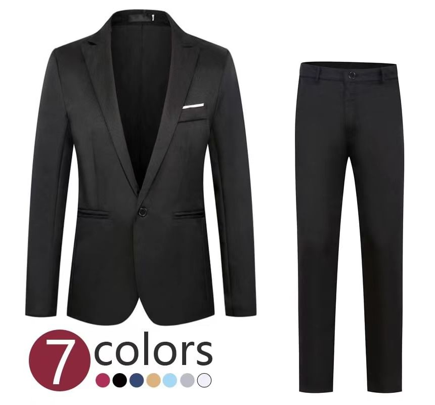 Oeps - Set: Effen blazer met één knoop + Rechte pantalon met hoge taille