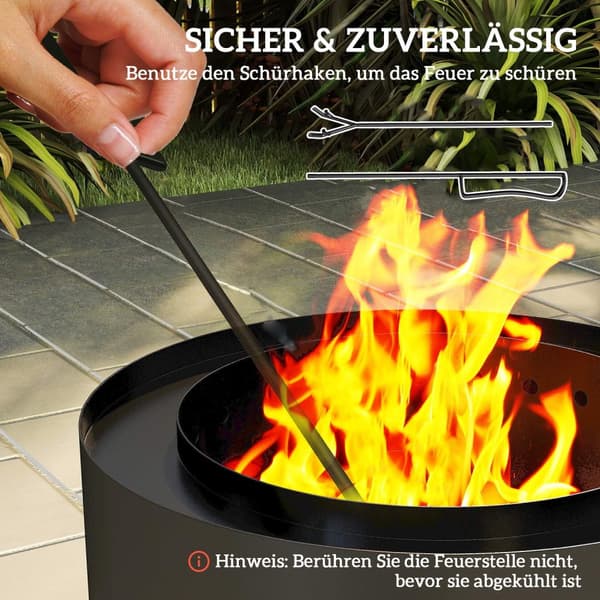 Bålskål Ø45 x 42cm laget av stål bålpanne med pokeraskebrett bålskåler for hage, balkongterrasse, utendørs BBQ camping svart |