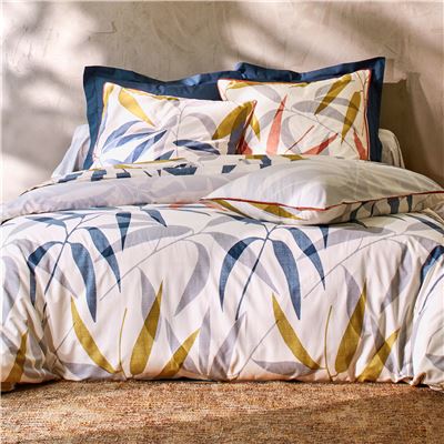 Linge de lit percale motif feuillage