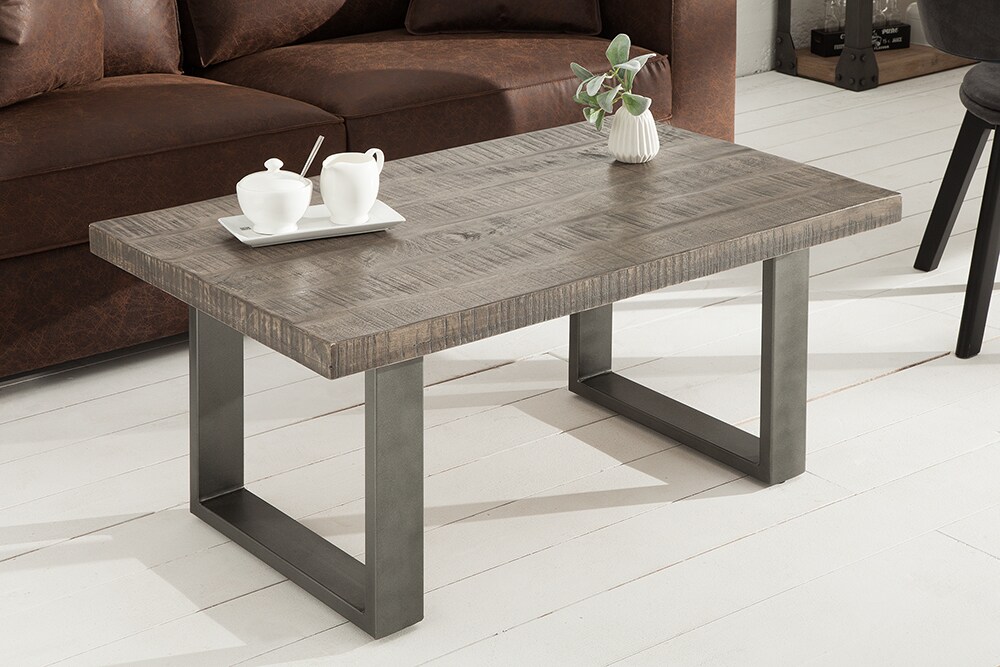 riess-ambiente Couchtisch IRON CRAFT - 100cm Mangoholz grau Industrial Design massiv Eisen Kufengestell