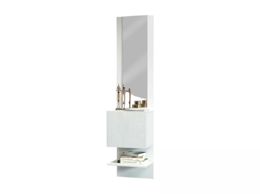 Meuble d'entrée Vitale, Armoire multifonctionnelle avec miroir, Étagère à chaussures avec 1 porte, 45x35h190 cm, Blanc