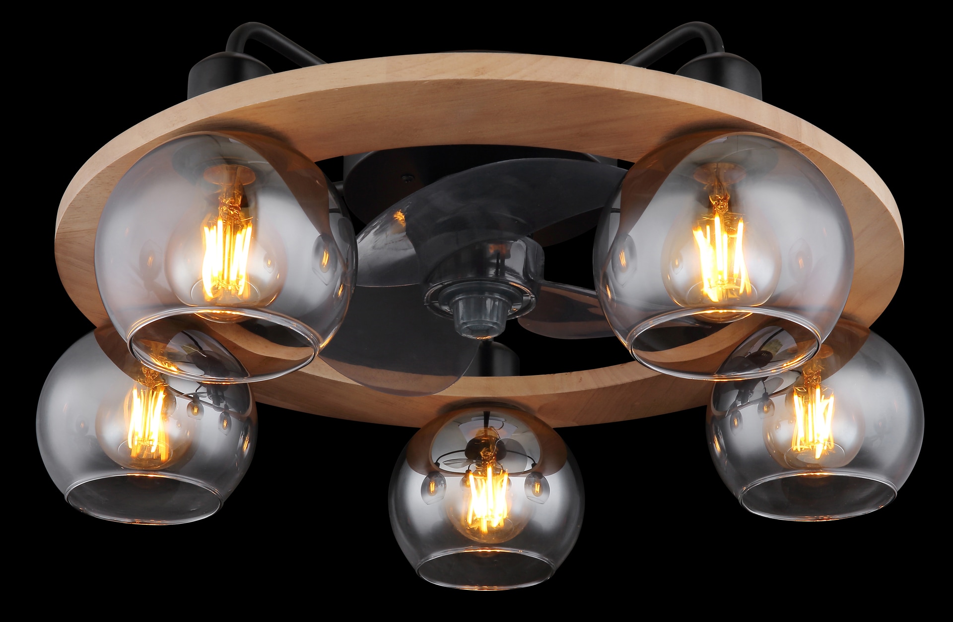 GLOBO Retrofit Deckenlampe Narina mit Ventilator Schwarz /Naturfarbig 55x55cm H21,5cm