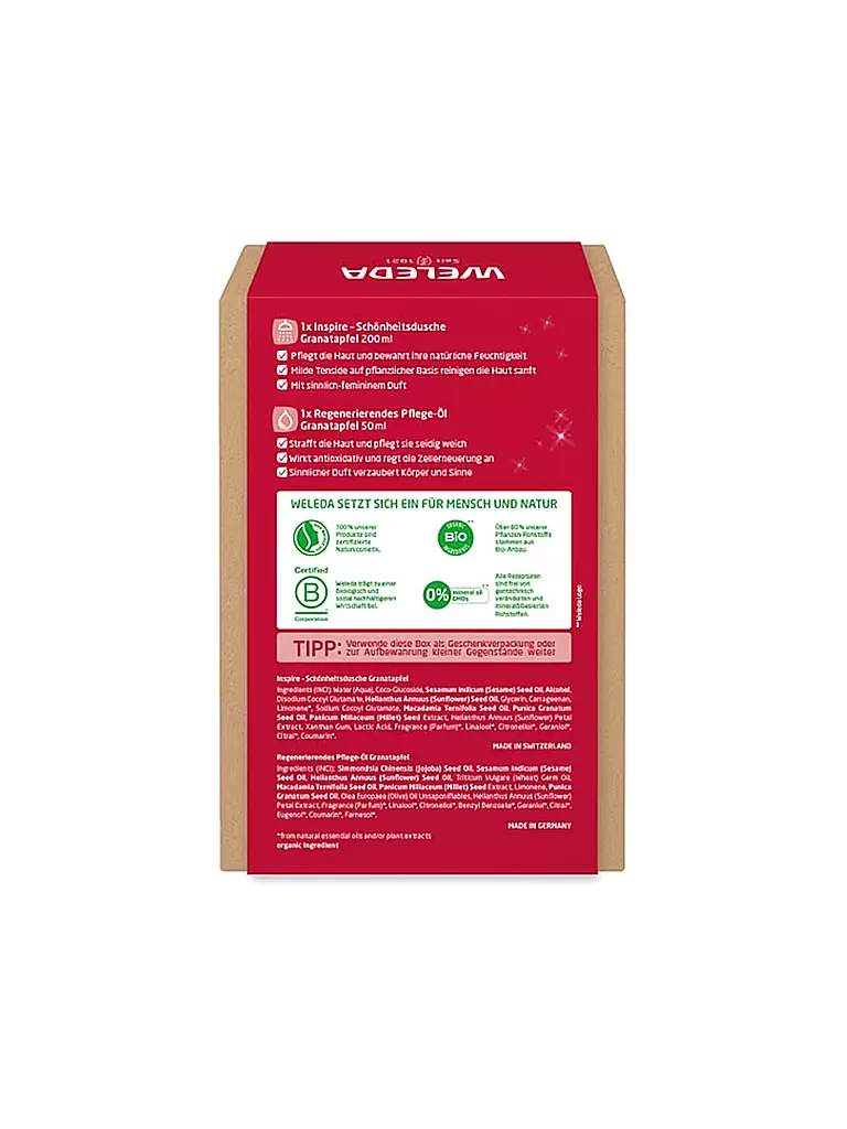WELEDA Geschenkset - WOHLFÜHLZEIT - Geschenkset Schönheitsdusche Granatapfel & Regenerierendes Pflege-Öl 200ml / 50ml keine Farbe