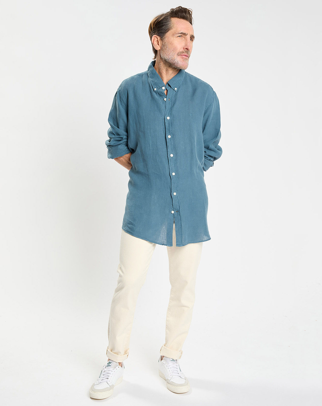 Hackett London Chemise 100% Lin Slim Fit bleue