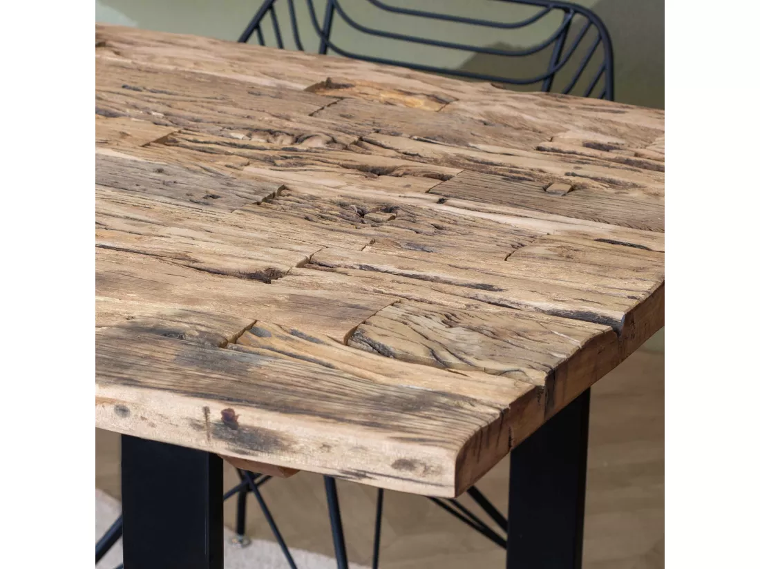 Now's Home - Table En Teck Recycle Et Pieds En Metal Noir 200cm