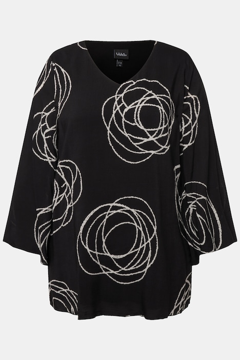 Shirtbluse, doppellagig, Scribbles, V-Ausschnitt, Langarm