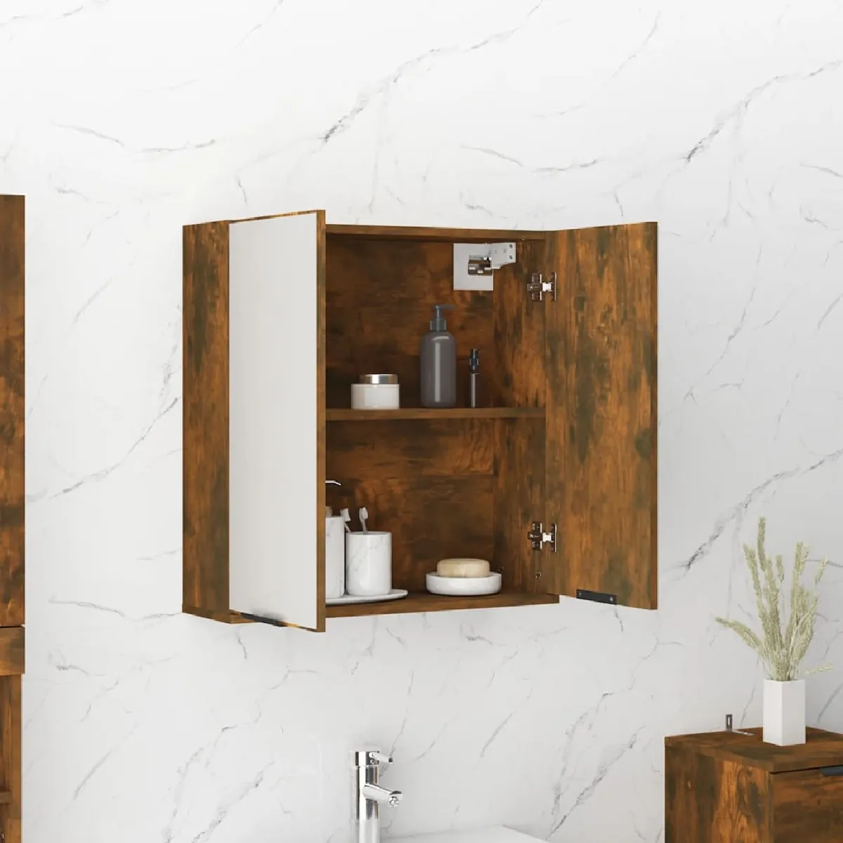 vidaXL Armoire miroir Chêne fumé
