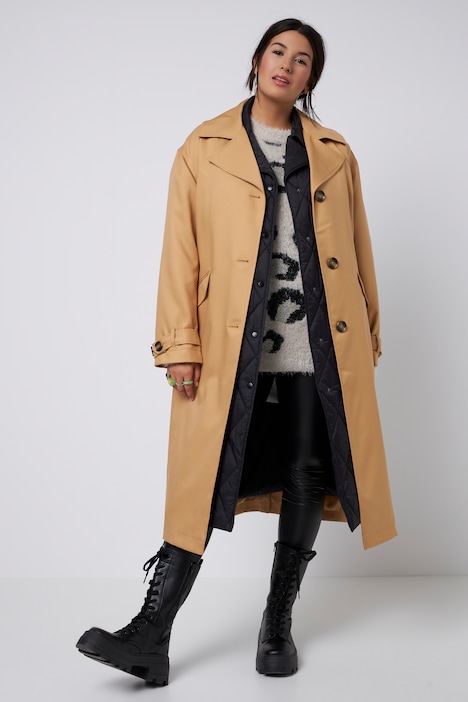 2-in-1 Trenchcoat mit Steppweste, oversized, Reverskragen, Langarm
