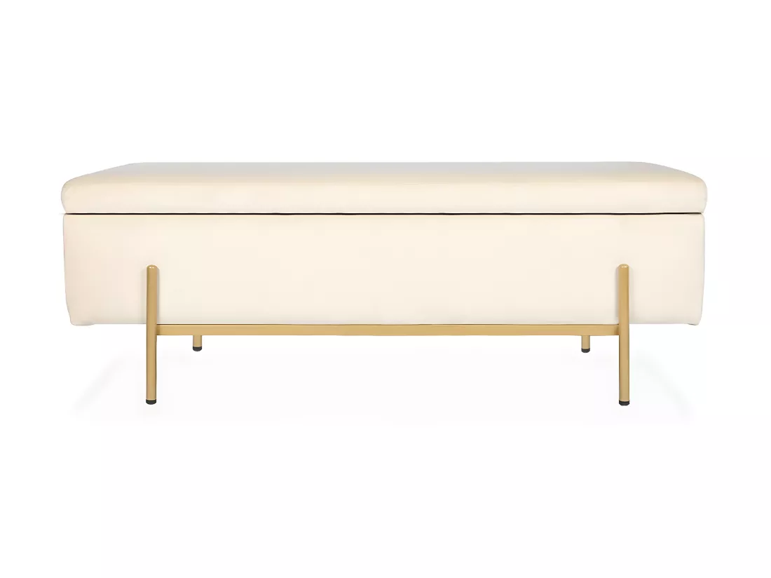 Banquette coffre Olivia Velours beige pieds or