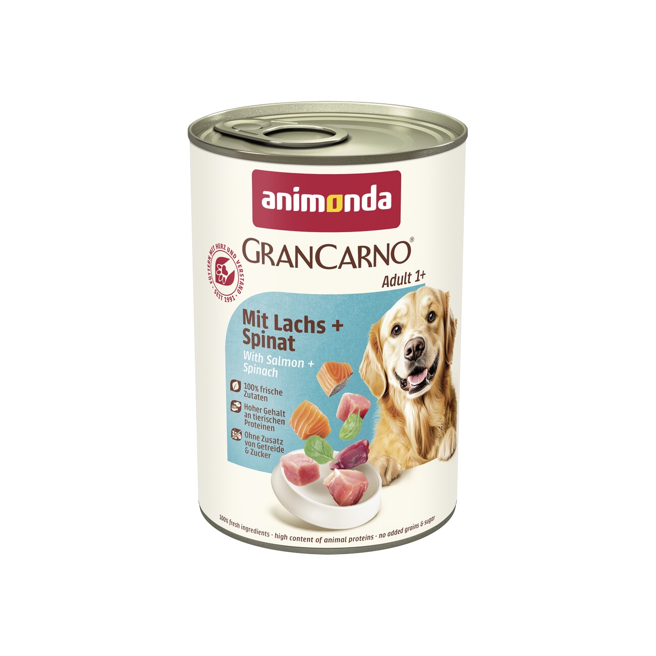 animonda GranCarno Original Nassfutter Hund Adult, Lachs und Spinat 6x400 g