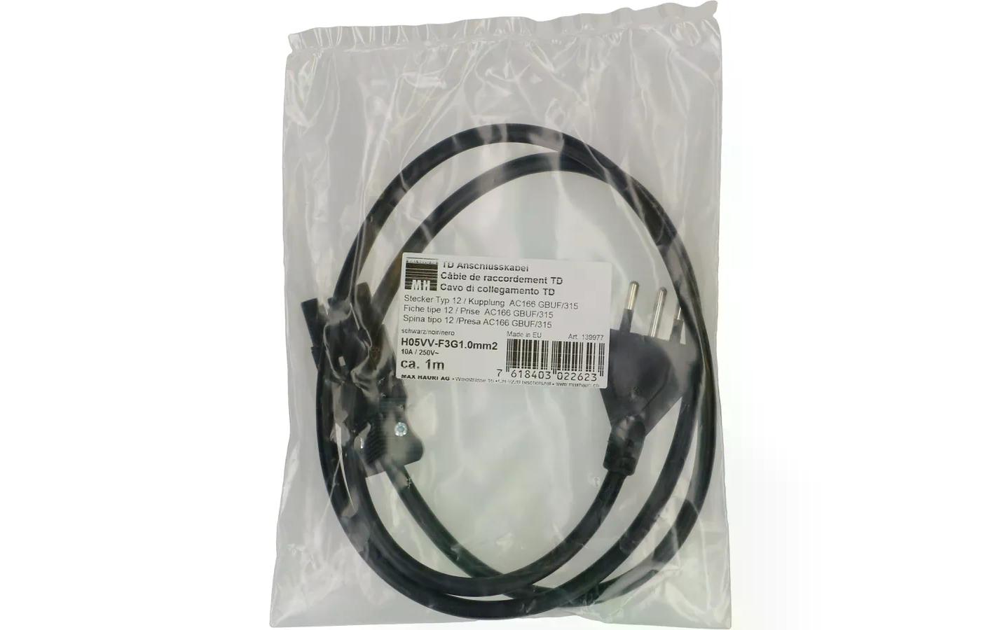 Anschlusskabel 1 m AC 166 - T12, Schwarz1 m langes Adels Contact Anschlusskabel mit T12 Stecker und Kupplung AC 166 GBUF/315