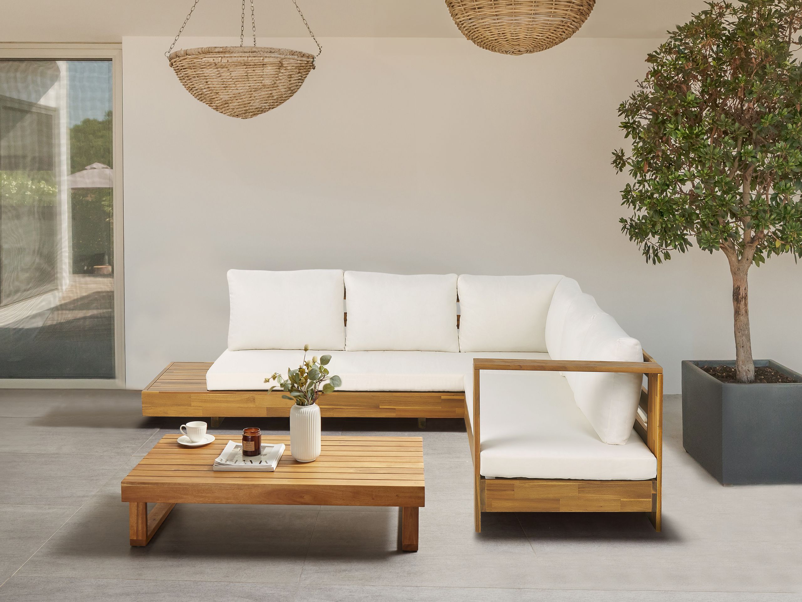 Beliani-MARETTIMO-Loungeset-Gebroken wit-Linkszijdig-Acaciahout