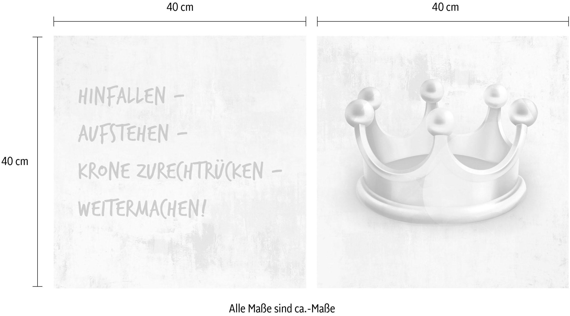 queence Leinwandbild »Krone« Kunst | Könige | Königinnen | Modern | Prinzen | Prinzessinnen | Schriftzug | Schriftzüge | Spa | Spa Bilder | Sprüche | Sprüche & Texte Set,  Premium-Leinwandstoff, Handarbeit aus Deutschland, Spruch, 2er Set
