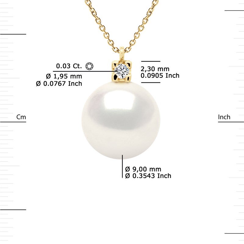 Collier Joaillerie 0,02 Cts - Véritable Perle de Culture d'Eau Douce Ronde 10-11 mm - Qualité AAA+ - Blanc Naturel - Or Jaune