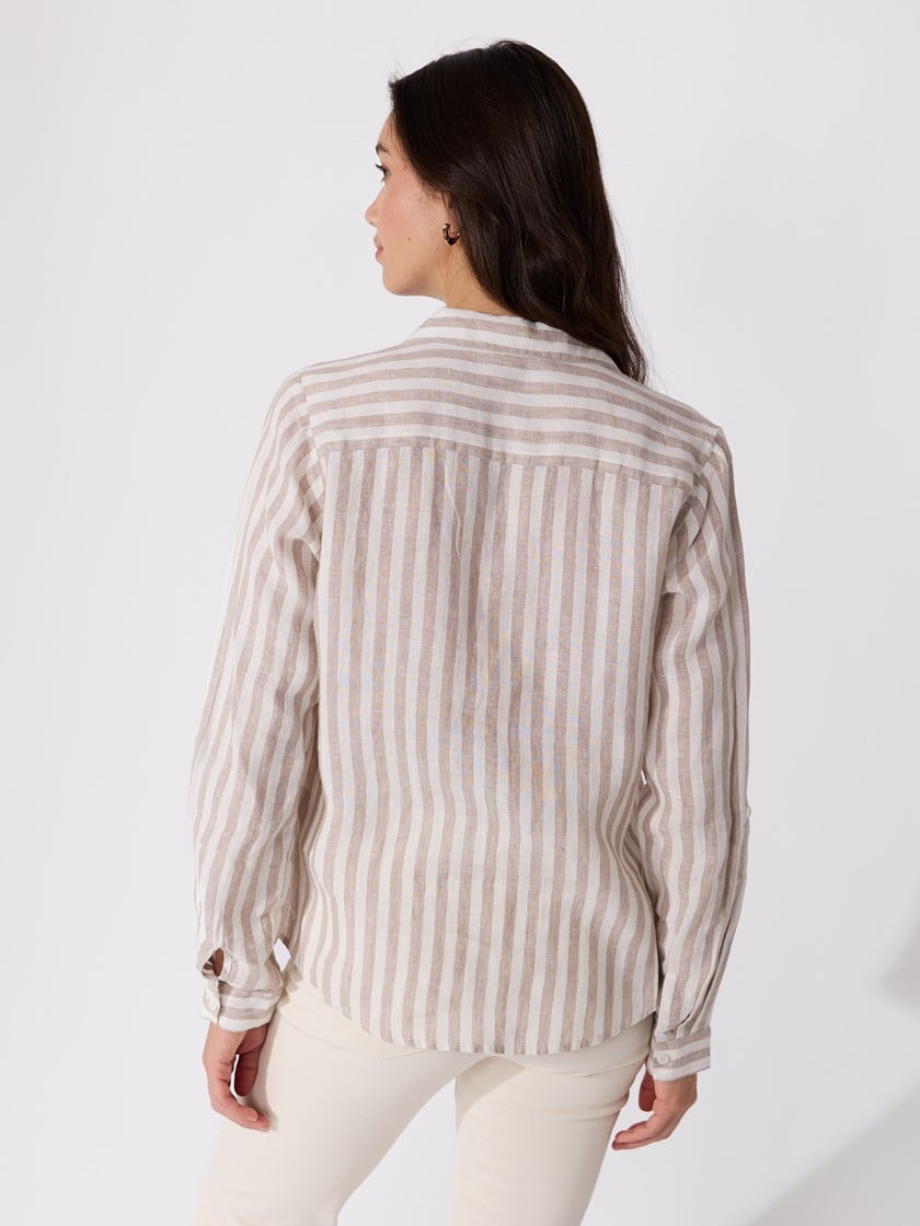 Meghan stripet linskjorte Cobblestone