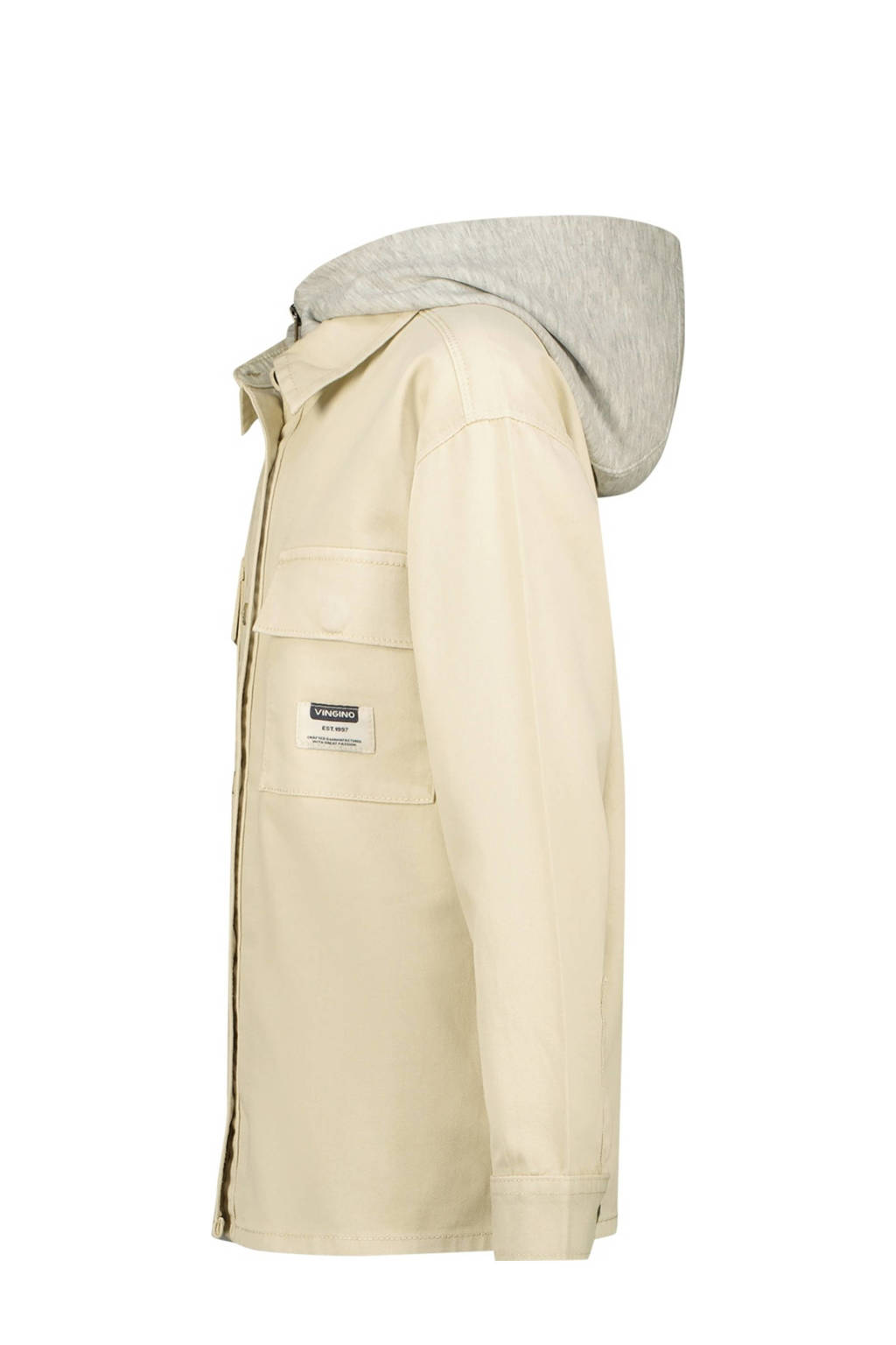 Vingino overshirt Lior met capuchon ecru/grijs melange
