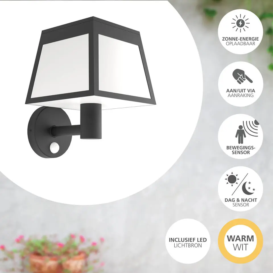 EGLO Altilia Solar Wandlamp - LED - 20 cm - Zwart/Wit