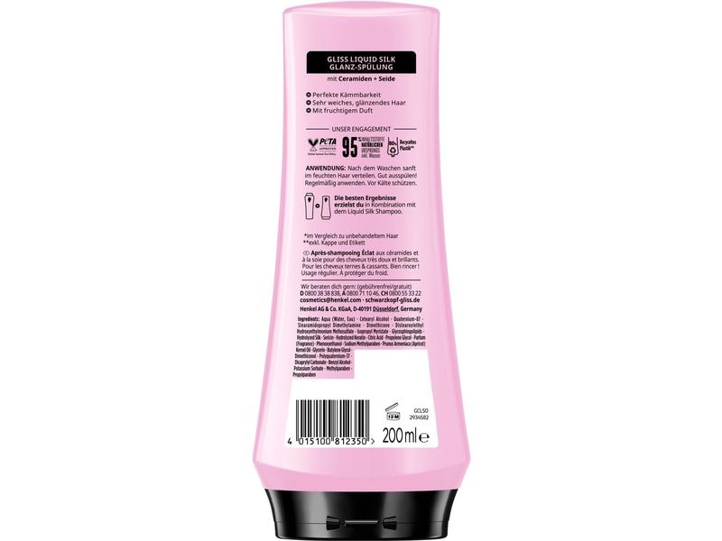 Schwarzkopf GLISS Haarspülung Liquid Silk 200 ml Conditioner glättet die Haarfaser und bietet intensive Pflege