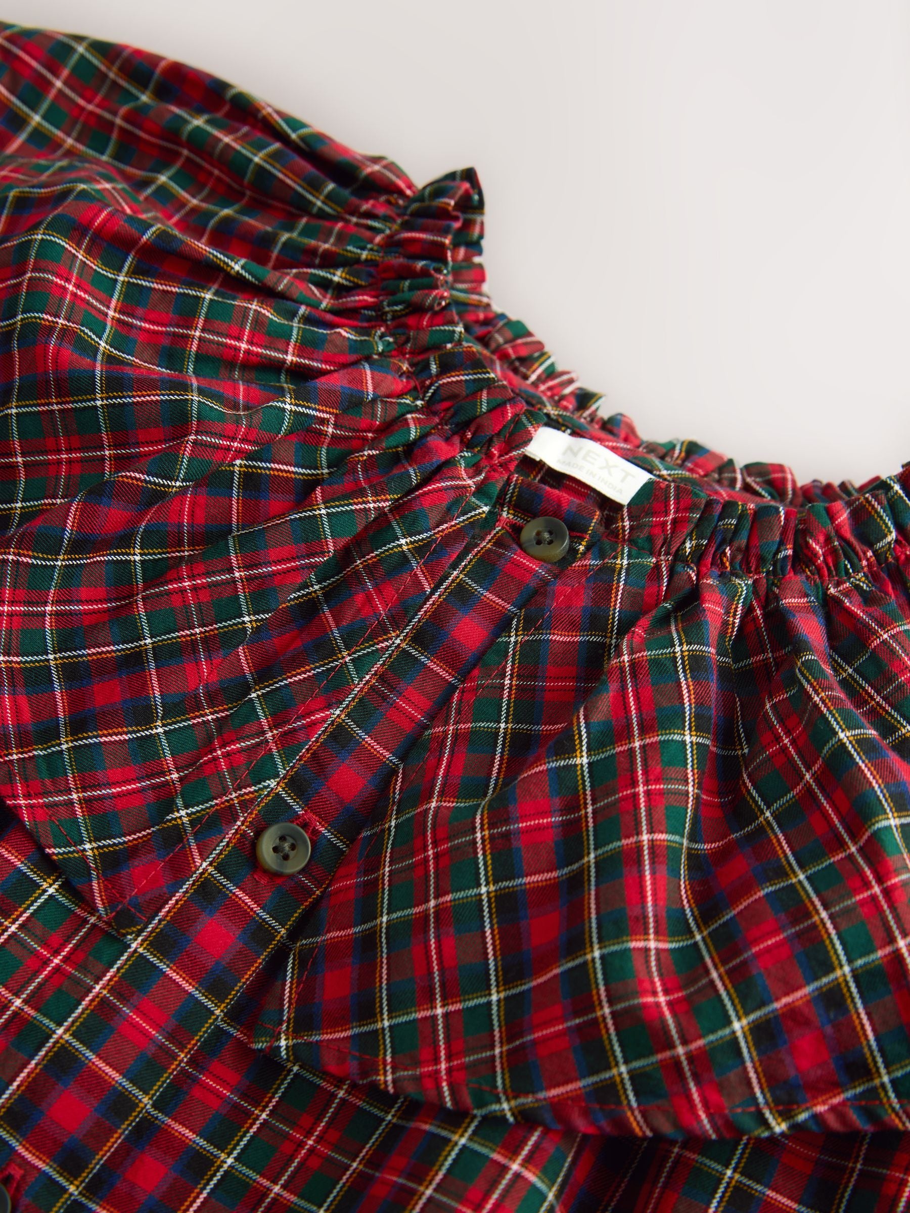 Rood - Geruite blouse met ruches aan de kraag (3-16jaar)