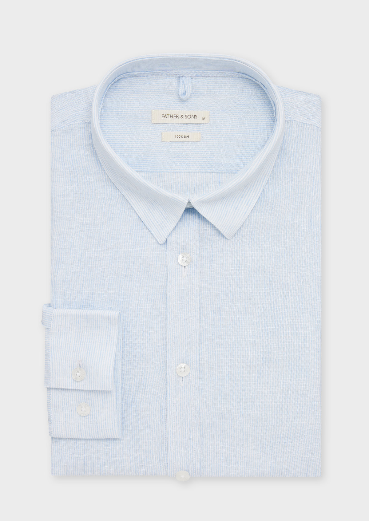 Chemise sport Slim en lin blanc à rayures bleu ciel