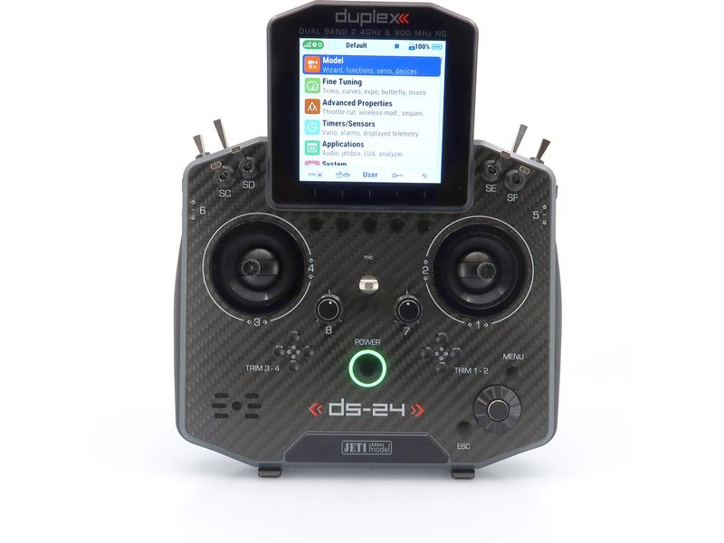 Jeti Fernsteuerung DS-24II Carbon Line Gray 24 Kanal, Duple Professioneller 24-Kanal-Sender mit Geber auf Rückseite und Carbon-Frontplatte