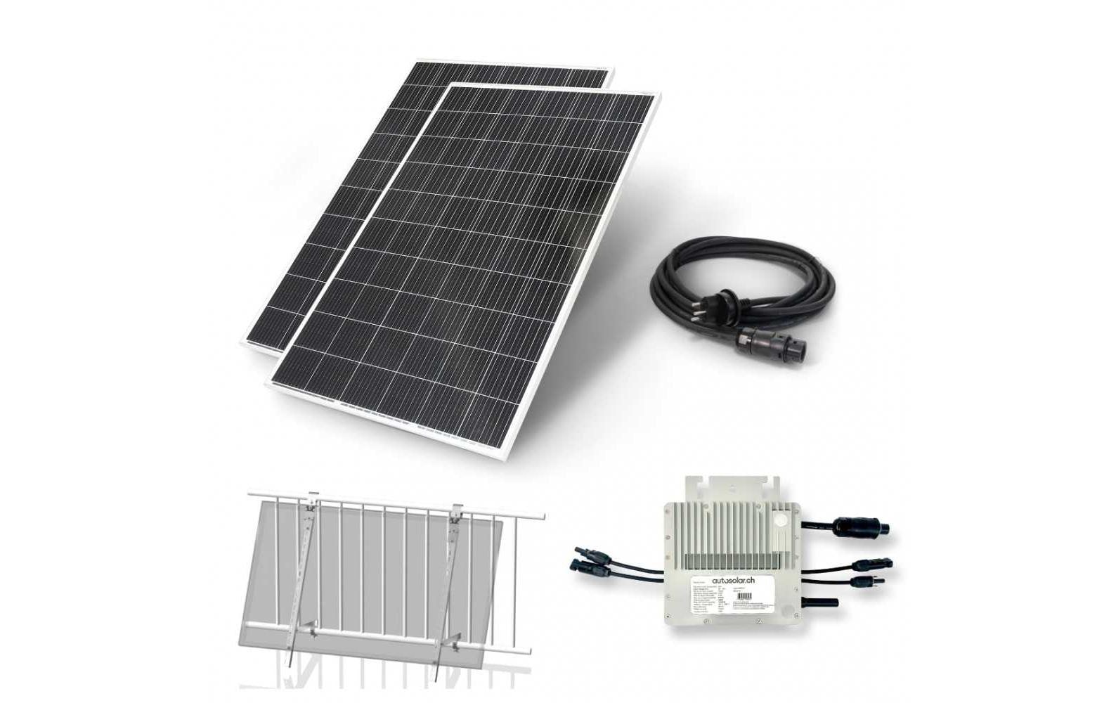 Solaranlage Balkonkraftwerk 600W, W-Halter<br>Plug & Play Balkonkraftwerk mit zwei Solarpanels und MI600v2 Wechselrichter
