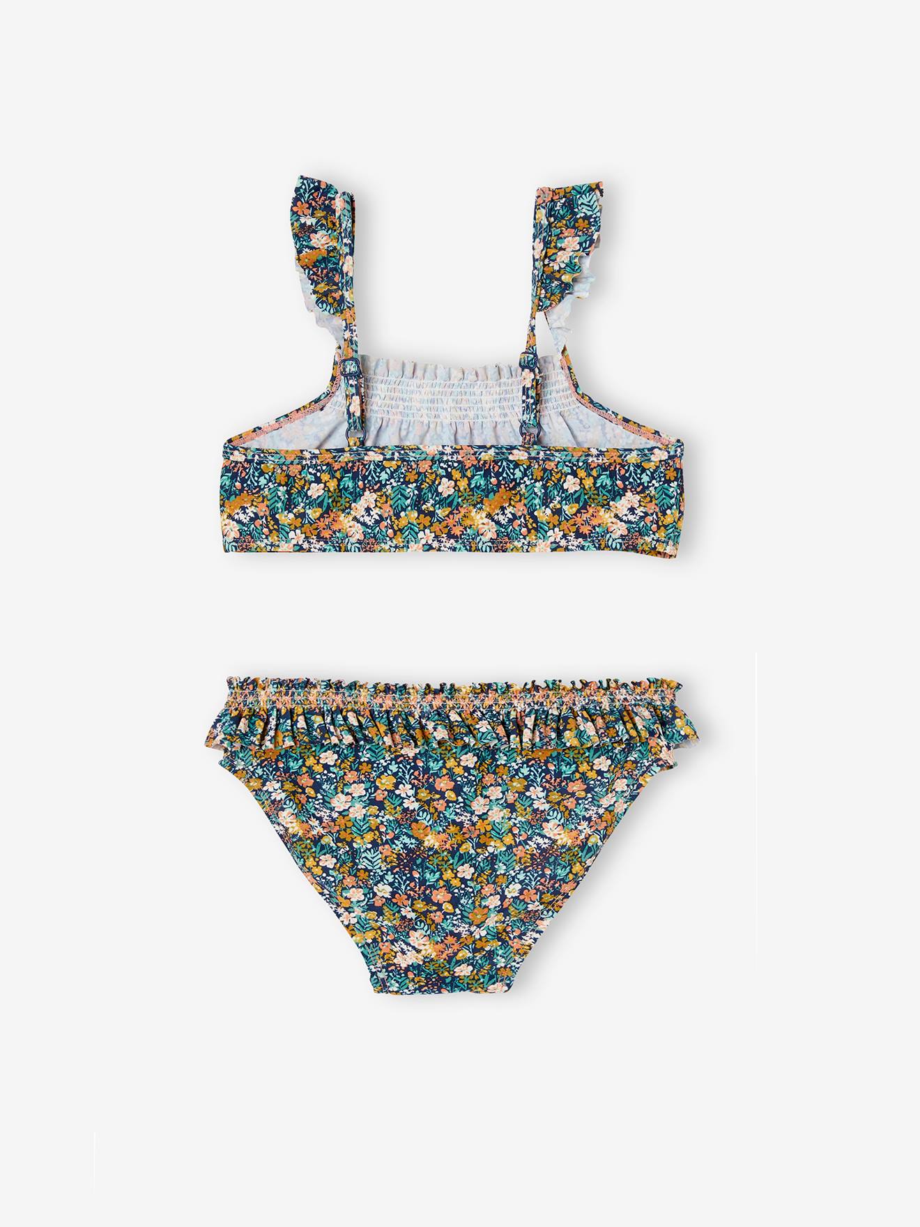 Biquíni azul com estampa floral para meninas
