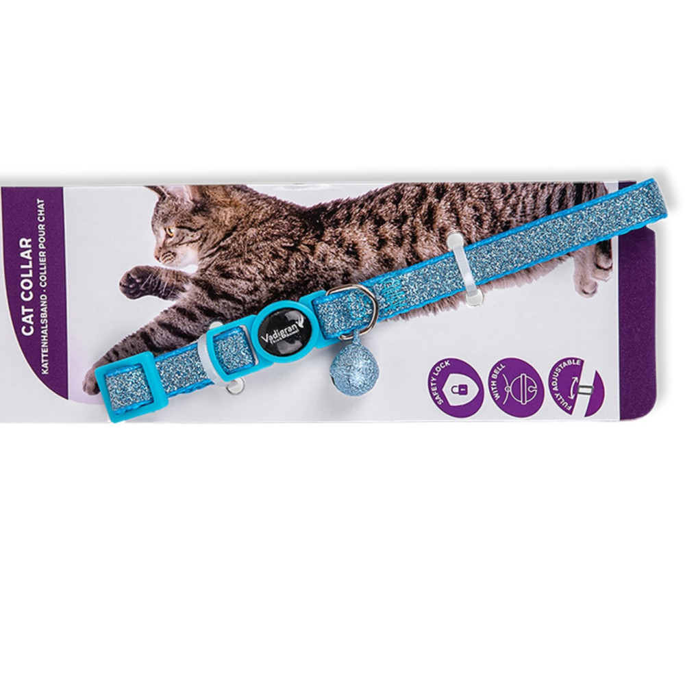 Collier chat glitter turquoise pailleté 20-30cm x 10mm.