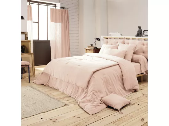 OUREA - Couvre-pied 150x150cm Capitonné Gaze de Coton Guimauve