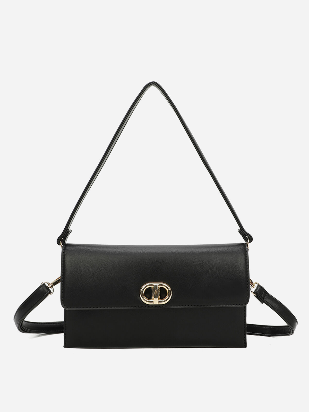 Sac bandoulière à boucle dorée- Noir