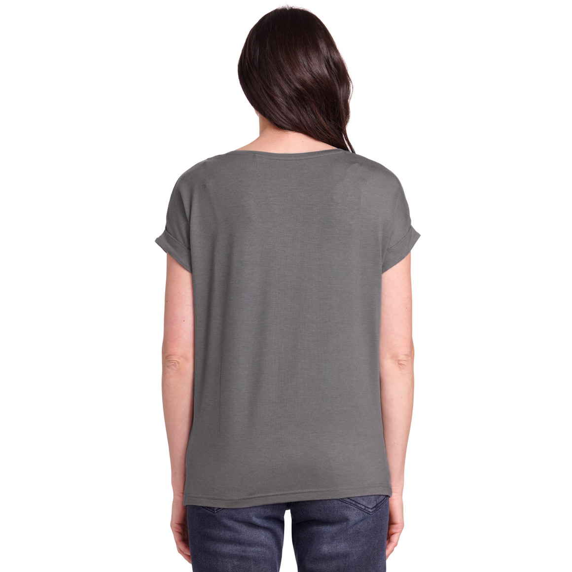 Gina Benotti Damen T-Shirt mit fixierten Turn-ups grau