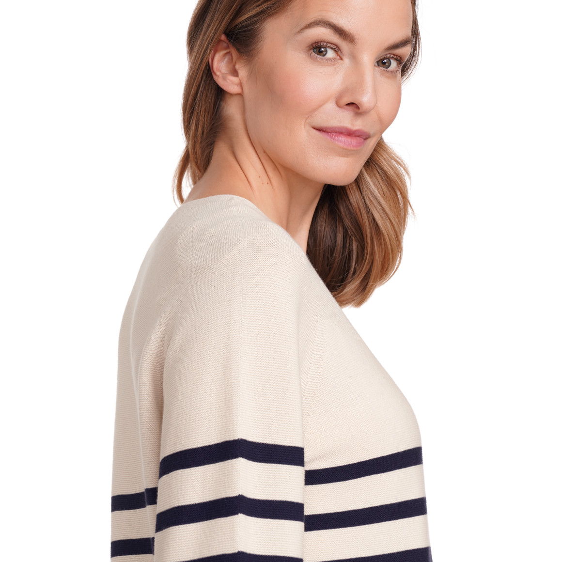 Gina Benotti Damen Feinstrickpullover mit Streifenmuster beige / schwarz