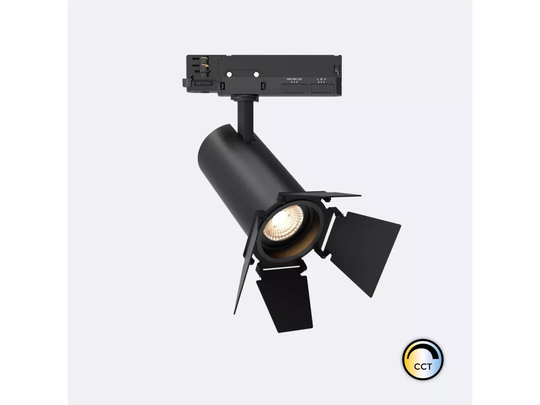 Spot LED Fasano Cinema 30W pour Rail Triphasé CCT Dimmable DALI Noir (2700K - 3200K - 4000K) Sélectionnable
