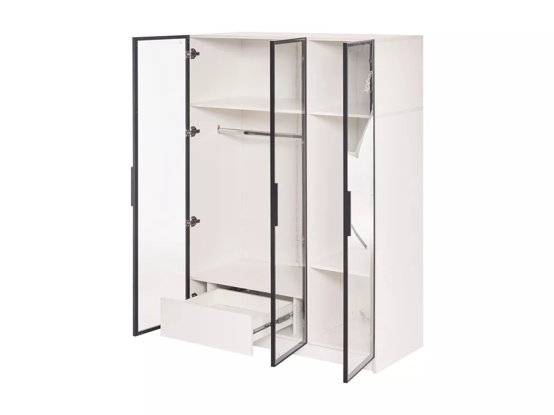 Vitrine H 160 cm avec lumière LED - 3 portes vitrées et 1 tiroir - Blanc