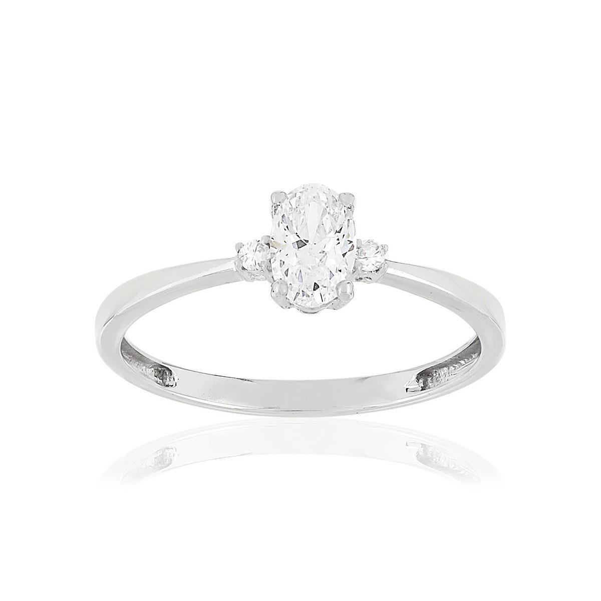Bague or blanc 375, 3 zirconias