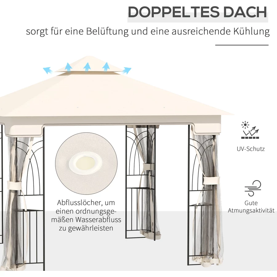 Outsunny Gartenpavillon mit Doppeldach cremeweiß
