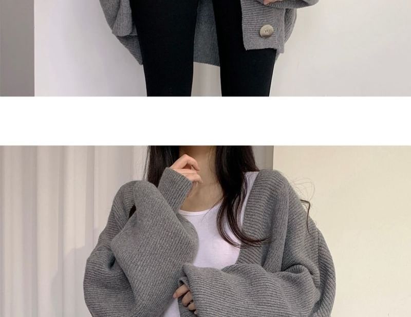 FR - V-hals geribbeld, oversized vest met knoopjes