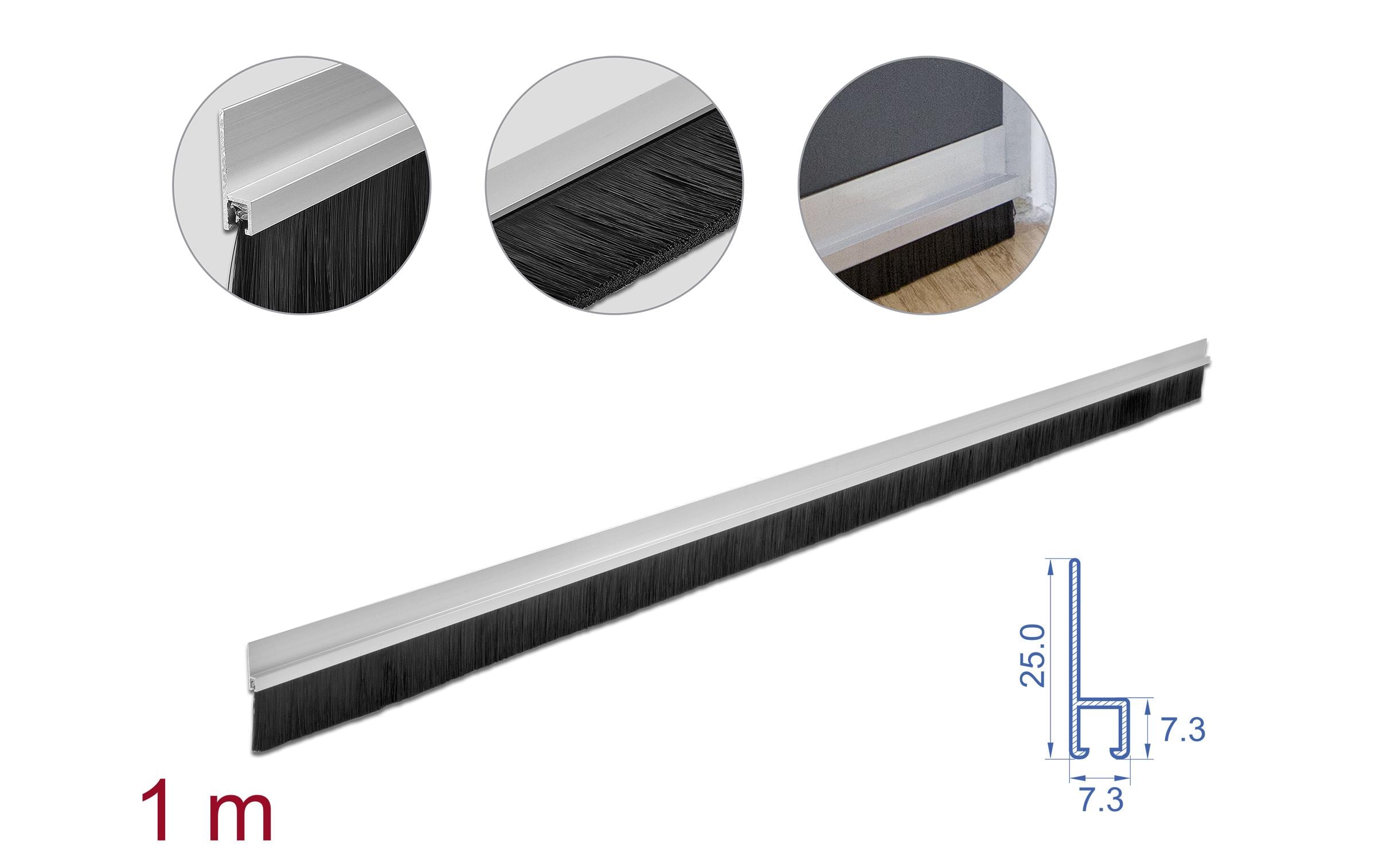 Türdichtschiene Alu-Profil Gerade, 1 m x 40 mmDelock Bürstenstreifen 40 mm mit Alu-Profil gerade – Länge 1 m