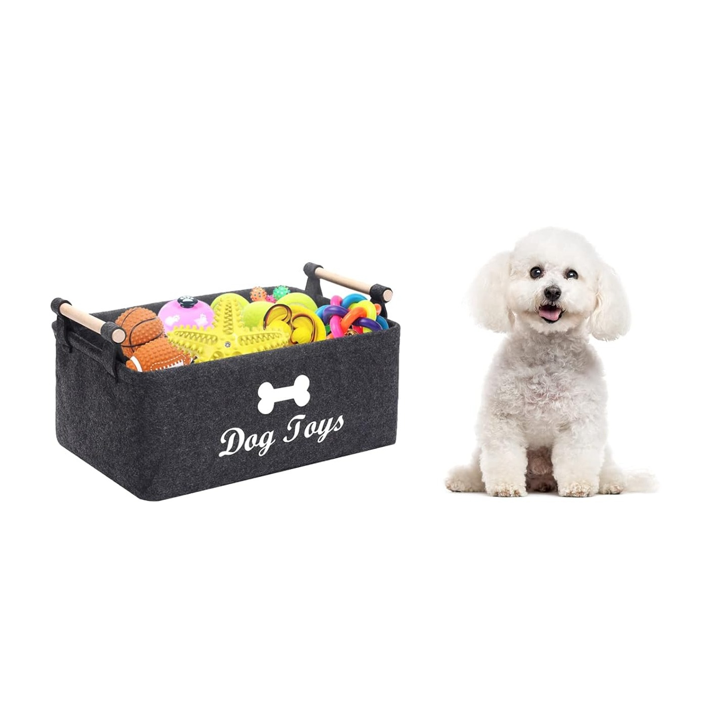 (39x28cm) Filz Aufbewahrungs Korb Hunde Spielzeug Organizer Deko Haustier Box - Grau