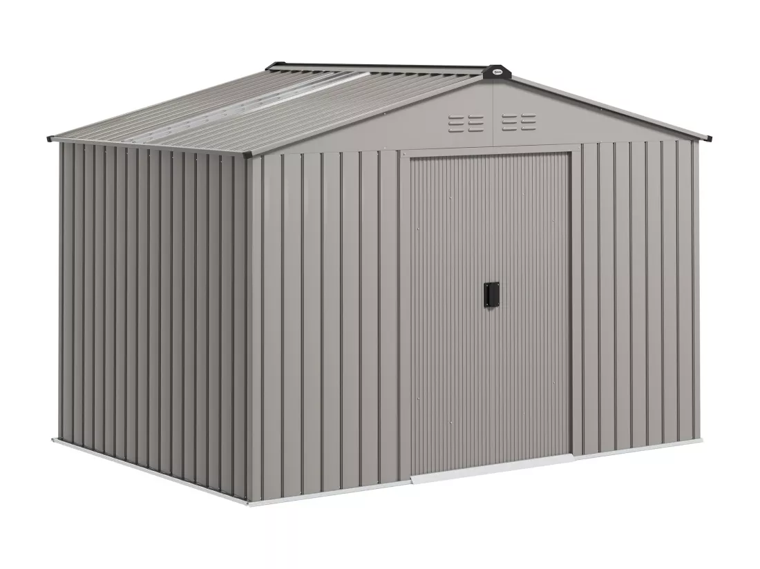 Abri de jardin 5,4 m² - cabanon double porte coulissante - fondation incluse - 277 x 195 x 192 cm - tôle d'acier ondulée gris
