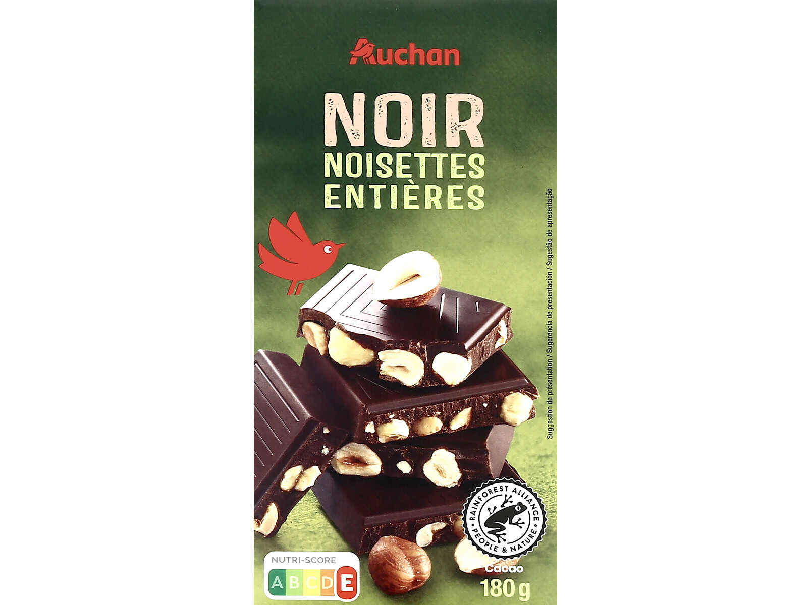 CHOCOLATE NEGRO AUCHAN C/ AVELÃS INTEIRAS 180G