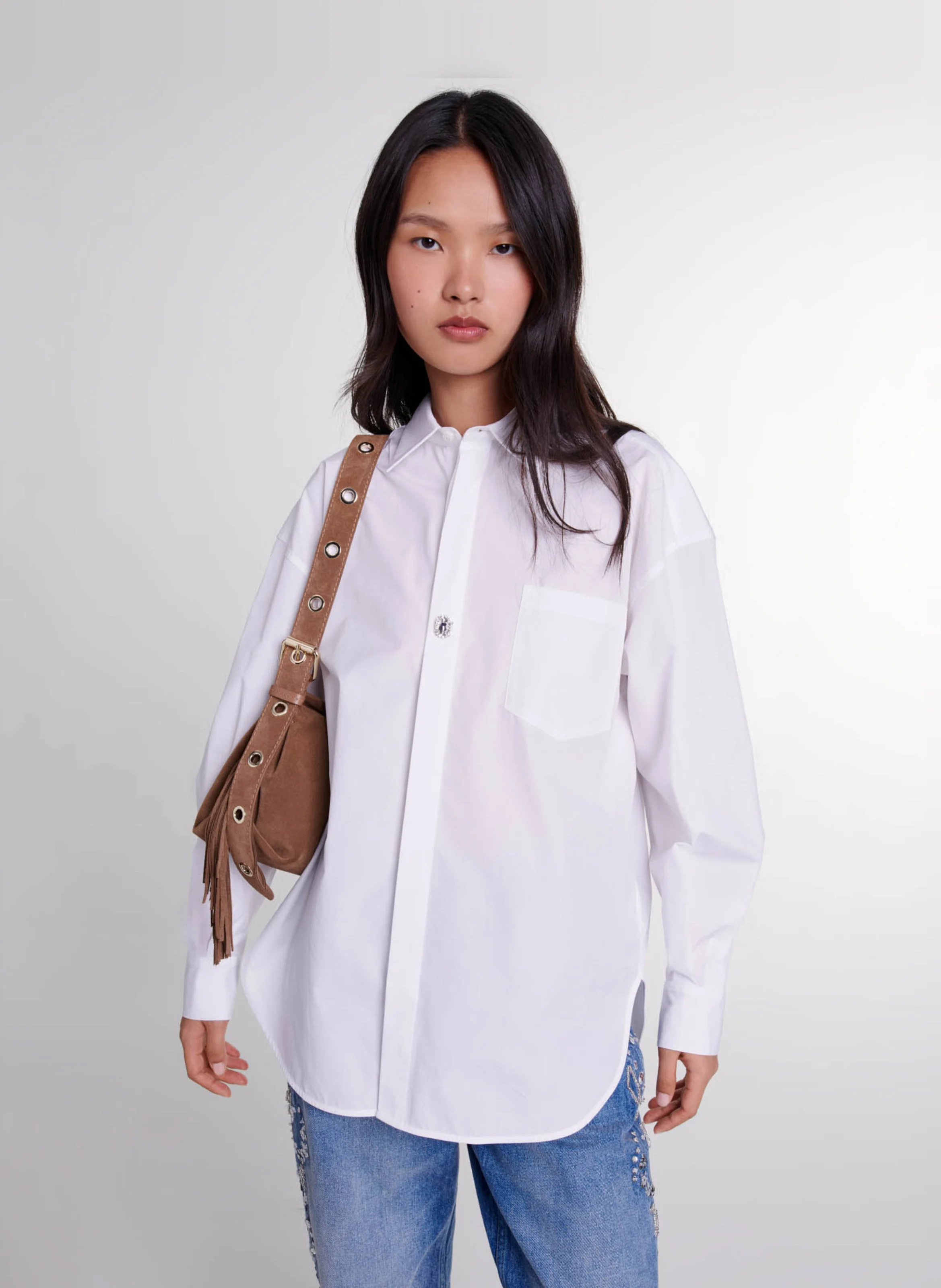 Chemise oversize col classique en coton | Blanc