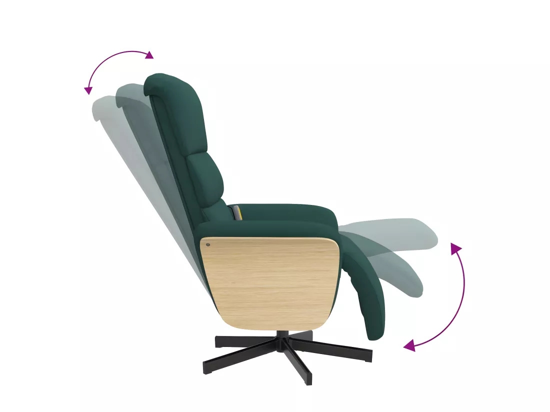 Fauteuil inclinable de massage et repose-pieds vert foncé tissu